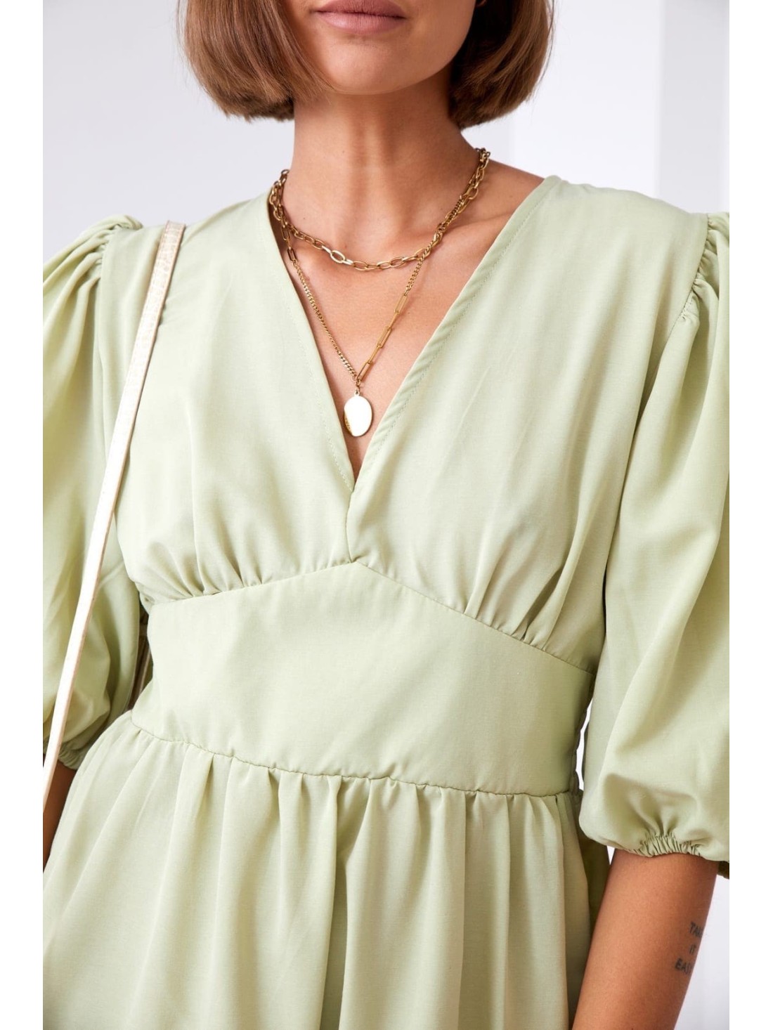 Rochie croita cu maneci umflate, verde masline FG651 - Magazin online - Boutique